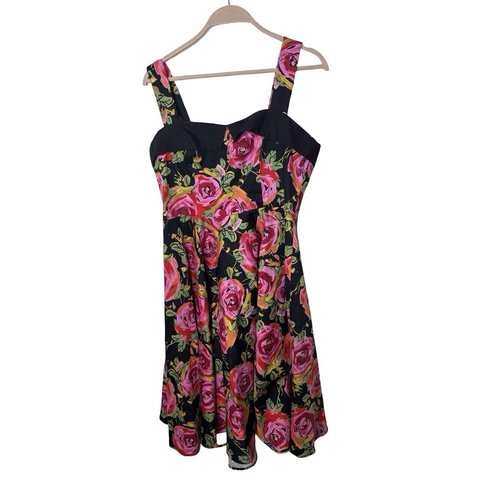 Tatyana Floral Rose Rockabilly Circle Swing Dress Size large fit flare